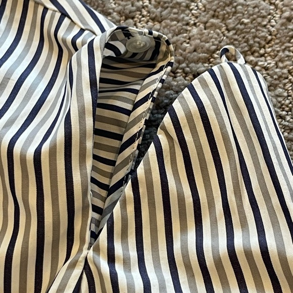 Milly Fractured Sleeve Gray Striped Button Down, Long Sleeve Cotton Blouse, 10 - Picture 15 of 16